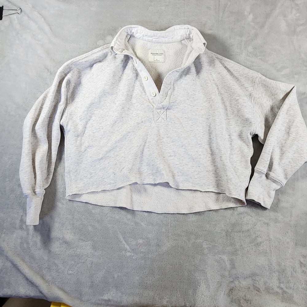 Abercrombie‎ & Fitch Soft AF Collection Grey Cropped Pullover Raw Hem S Preppy